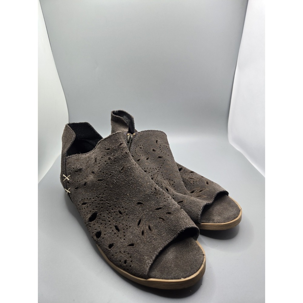 Coolway Women's Brown Suede Laser Cut Open‎ Toe Ankle Booties Zip Back EU 41